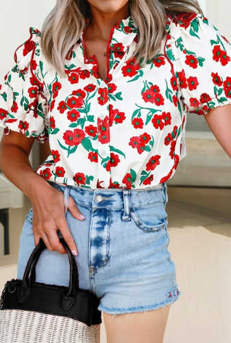 Red and White Blouse