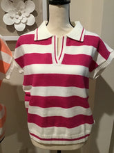 Load image into Gallery viewer, Short Sleeve Striped Collared Spring Sweater