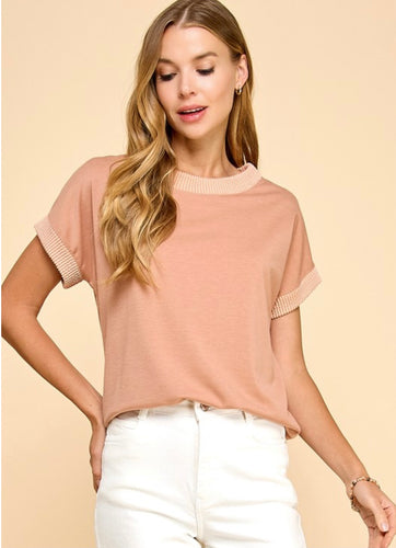 Dark Peach Solid Top with Ribbed Cuffs
