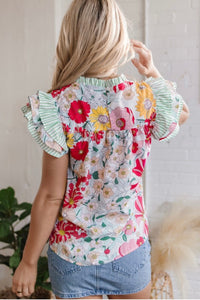 Floral Ruffle Sleeve Blouse