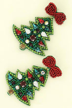 Load image into Gallery viewer, Christmas Tree Bead Embroidered Earrings