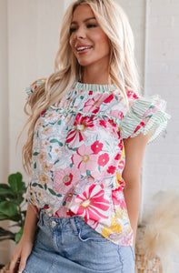 Floral Ruffle Sleeve Blouse