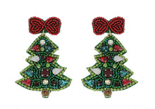 Load image into Gallery viewer, Christmas Tree Bead Embroidered Earrings