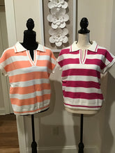 Load image into Gallery viewer, Short Sleeve Striped Collared Spring Sweater