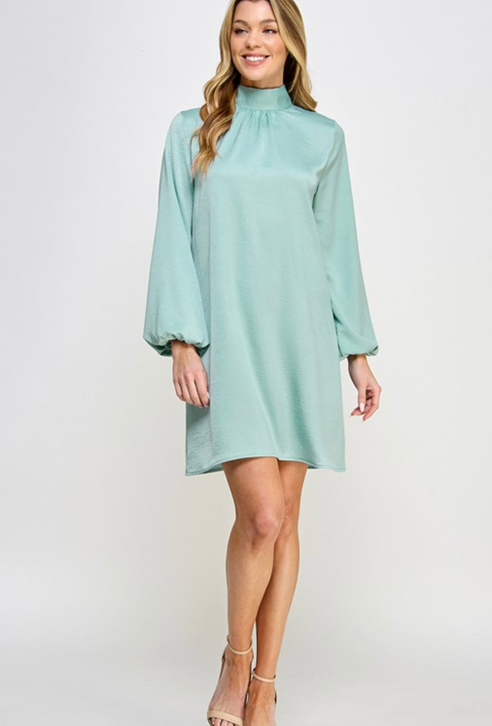 Sage Satin Long Sleeve Mock Neck Dress Jolie Rue Boutique Sage Satin Long Sleeve Mock Neck Dress Jolie Rue Boutique
