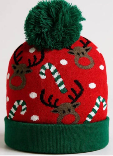 Red and Green Rudolph Knit Cap