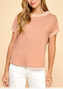 Dark Peach Solid Top with Ribbed Cuffs