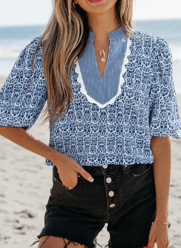 Floral Ric Rac Puff Sleeve Top