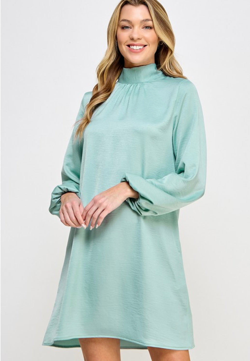 Sage Satin Long Sleeve Mock Neck Dress Jolie Rue Boutique Sage Satin Long Sleeve Mock Neck Dress Jolie Rue Boutique