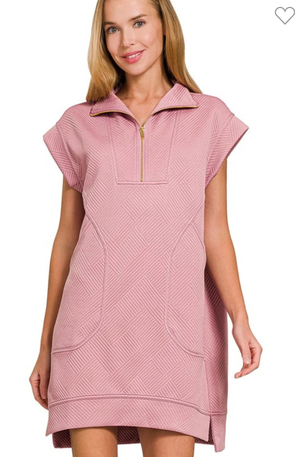 Textured Knit Rose Quarter Zip Dress