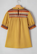 Load image into Gallery viewer, Geometric Short Sleeve Ruffle Neck Blouse