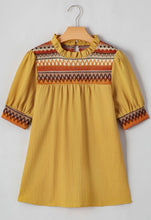 Load image into Gallery viewer, Geometric Short Sleeve Ruffle Neck Blouse
