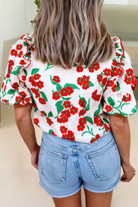 Red and White Blouse
