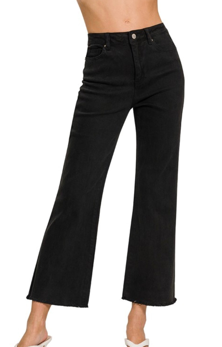 Acid Washed High Waisted Frayed Jeans