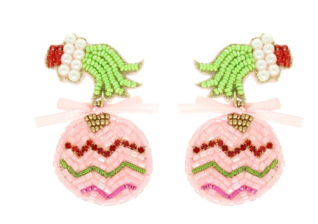 Pink Christmas Ball Earrings