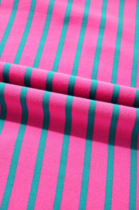 Striped Collared V-Neck Puffed Sleeve Tee Dress